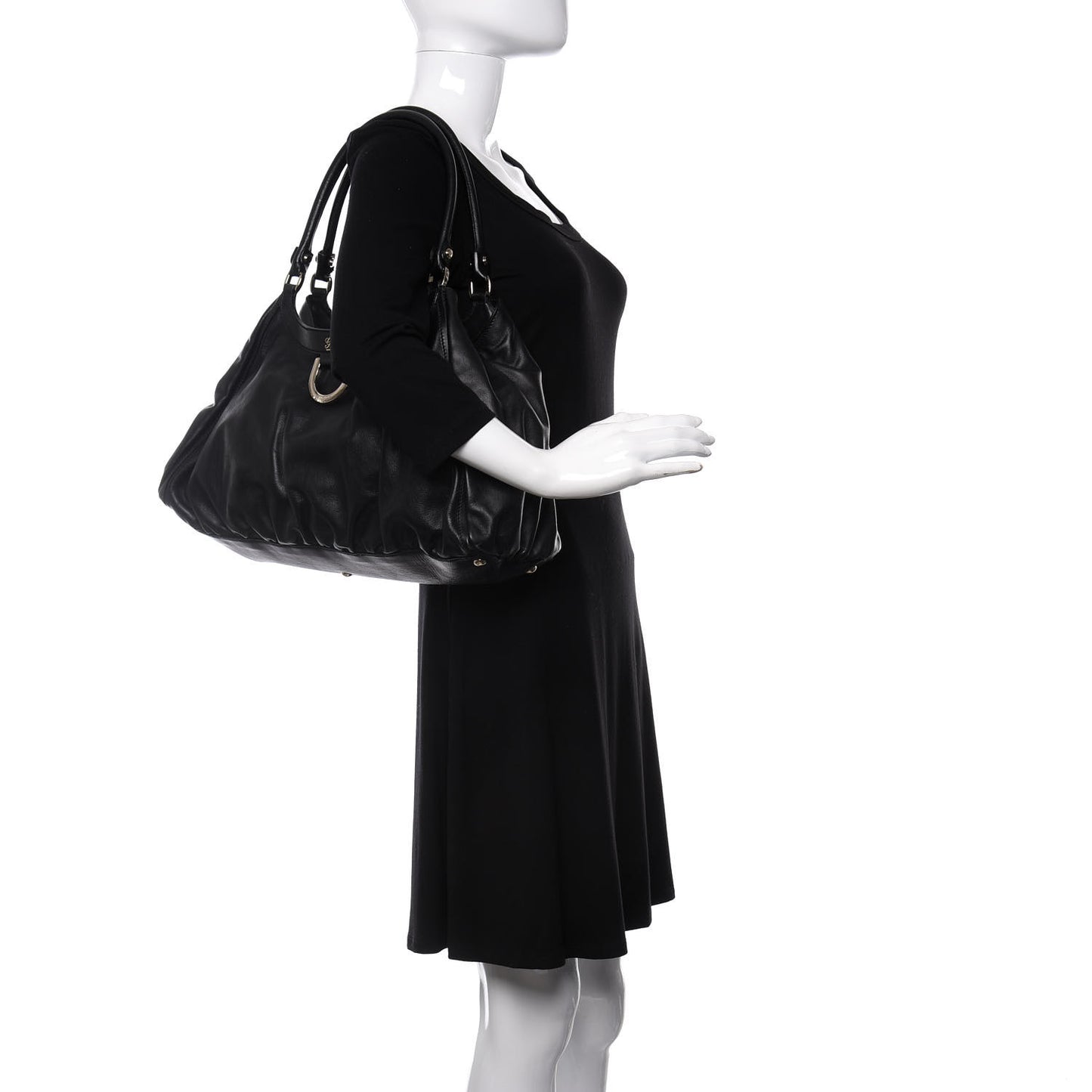Calfskin Large D Gold Ring Shoulder Bag Black