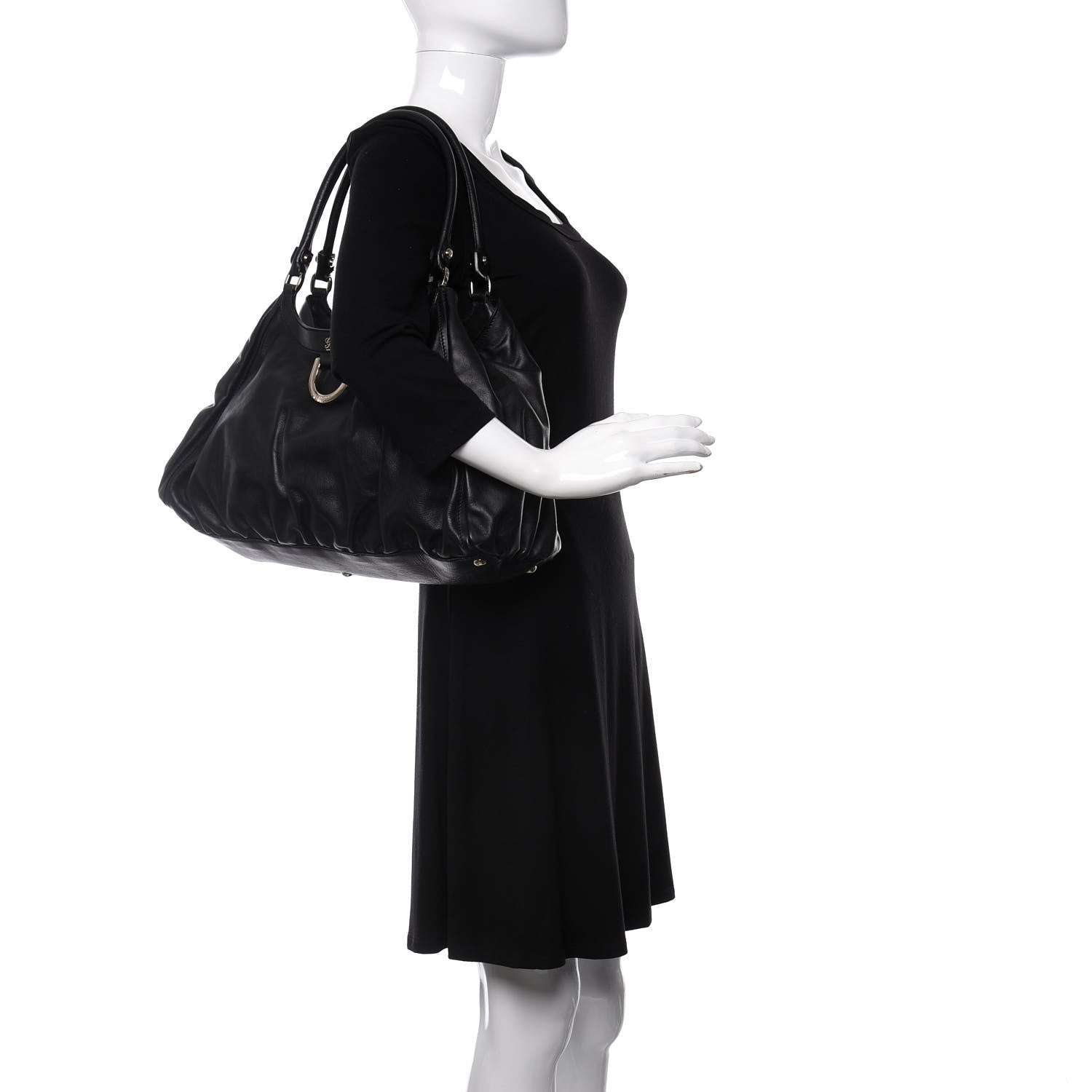 Gucci Calfskin Large D Gold Ring Shoulder Bag Black 2 of 11