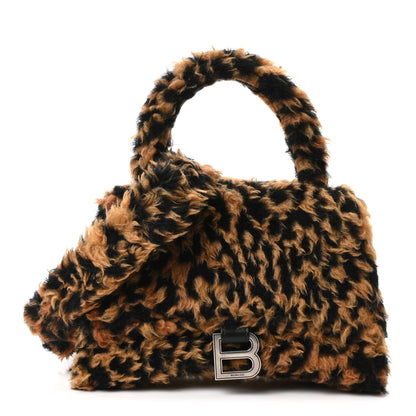 Balenciaga Fleece Leopard Print Small Hourglass Top Handle Bag Brown 1 of 10