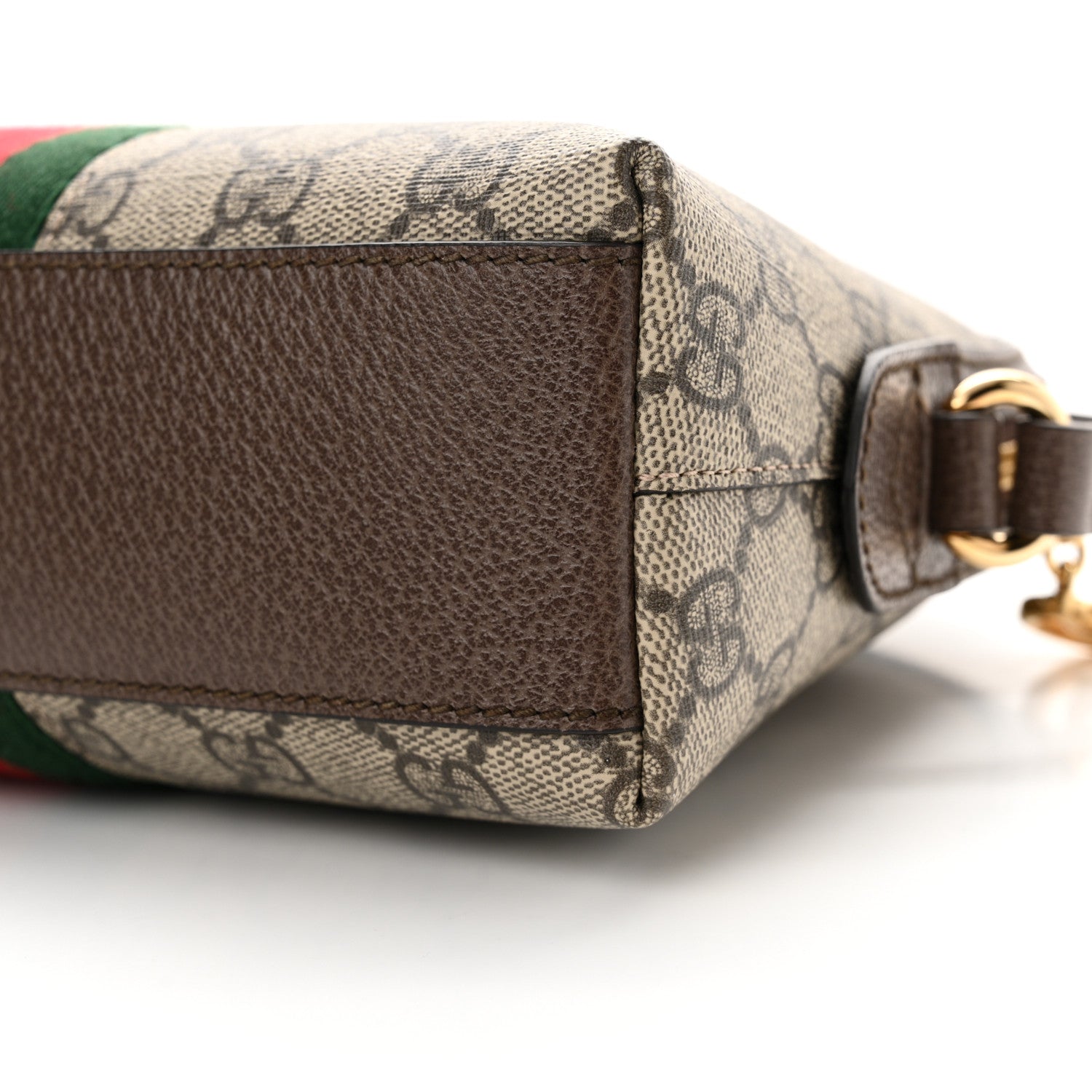 Gucci GG Supreme Monogram Textured Dollar Calfskin Web Small Ophidia Dome Shoulder Bag Beige Ebony New Acero 10 of 11
