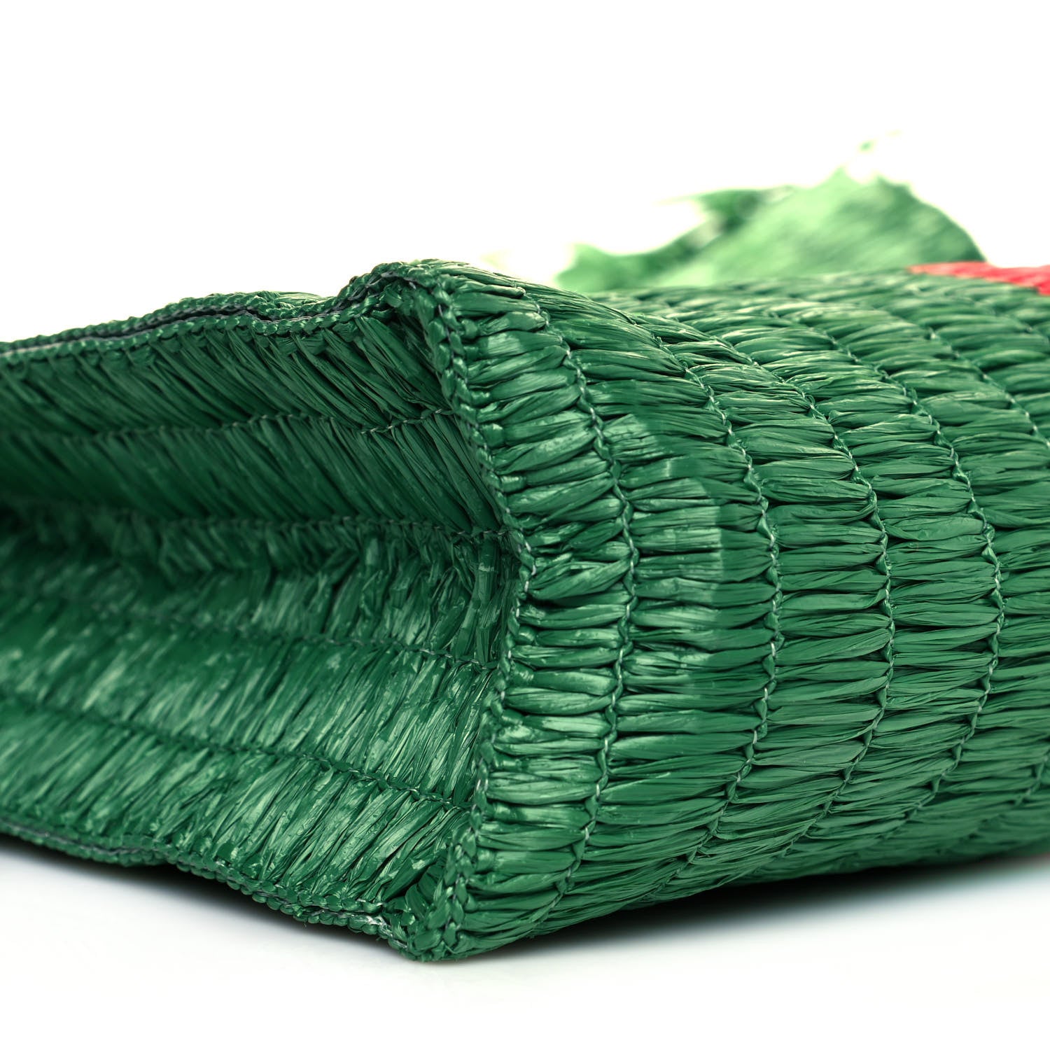 Gucci Raffia Linen Web Cestino Tote Bag Red Green 9 of 10