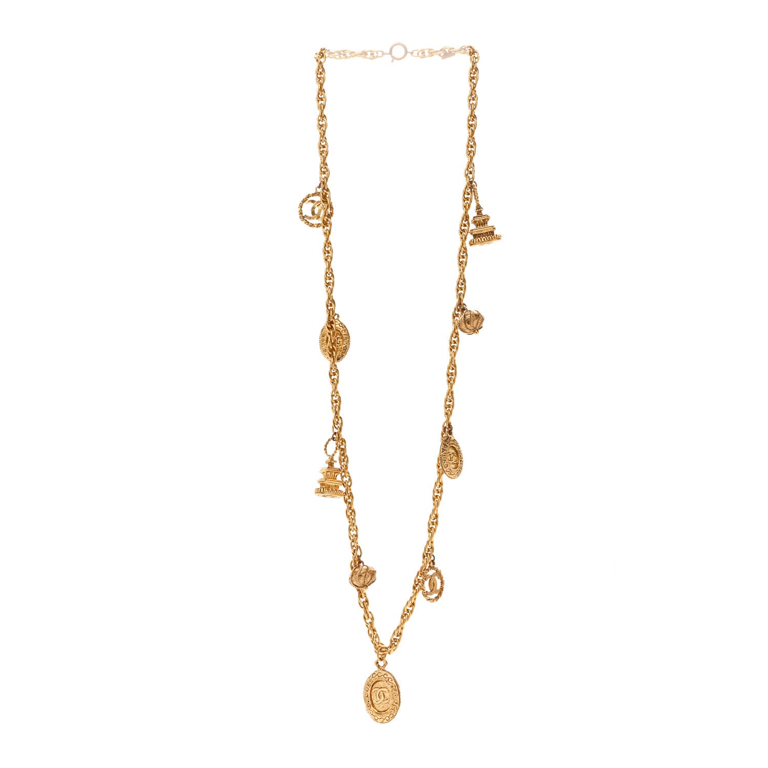Chanel Metal CC Medallion Charm Long Necklace Gold 3 of 6