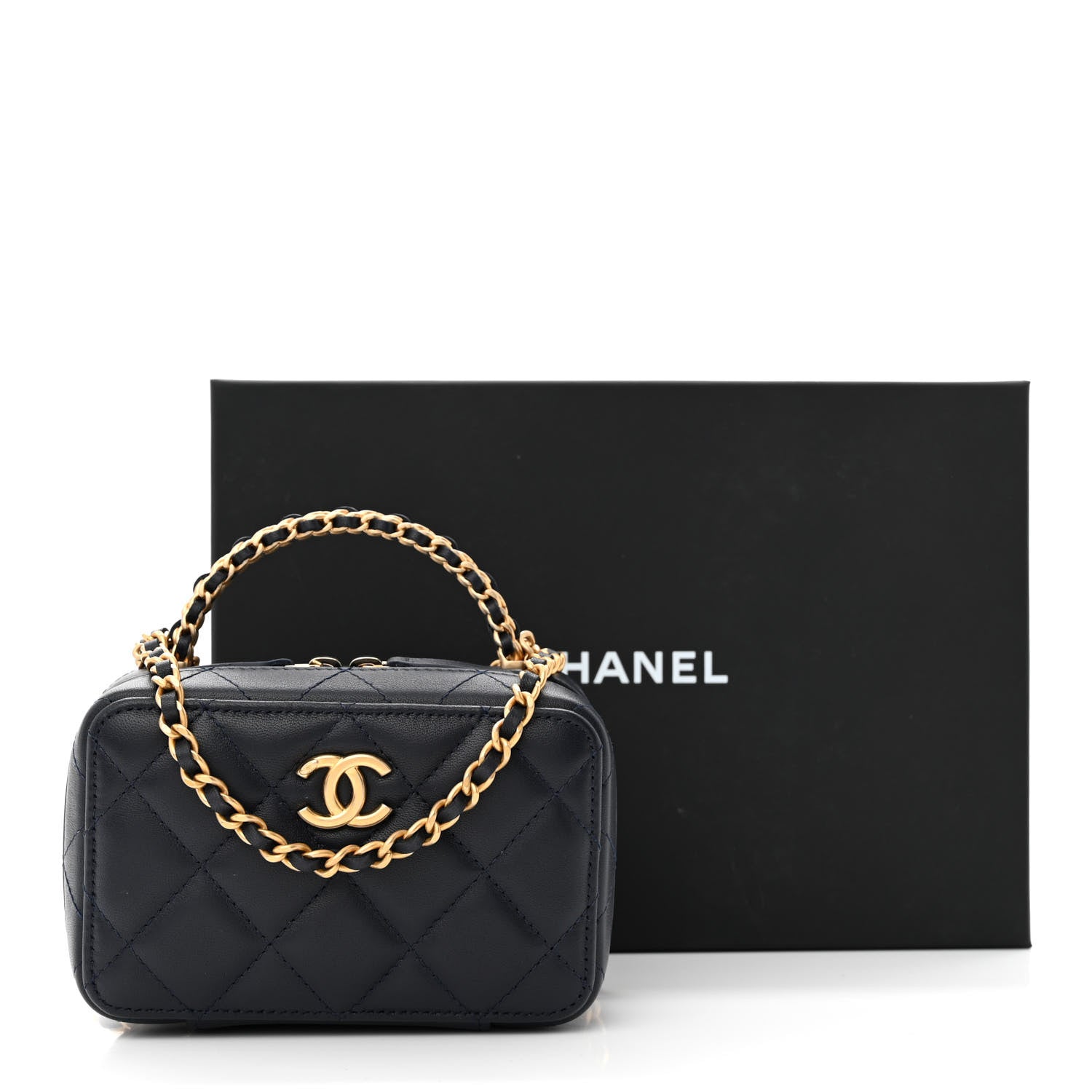 Chanel Lambskin Quilted Chain Top Handle Vanity Case Blue 11 of 11
