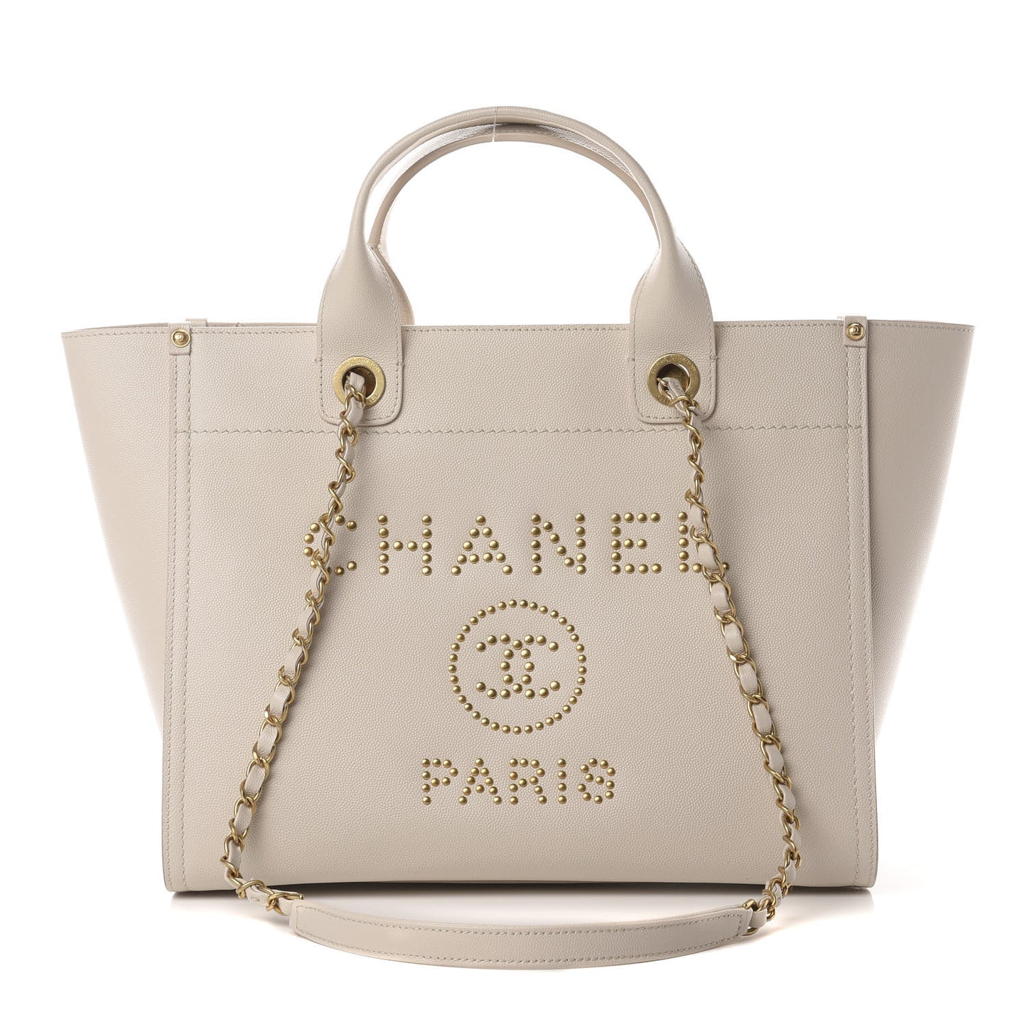 Caviar Small Studded Deauville Tote Ivory