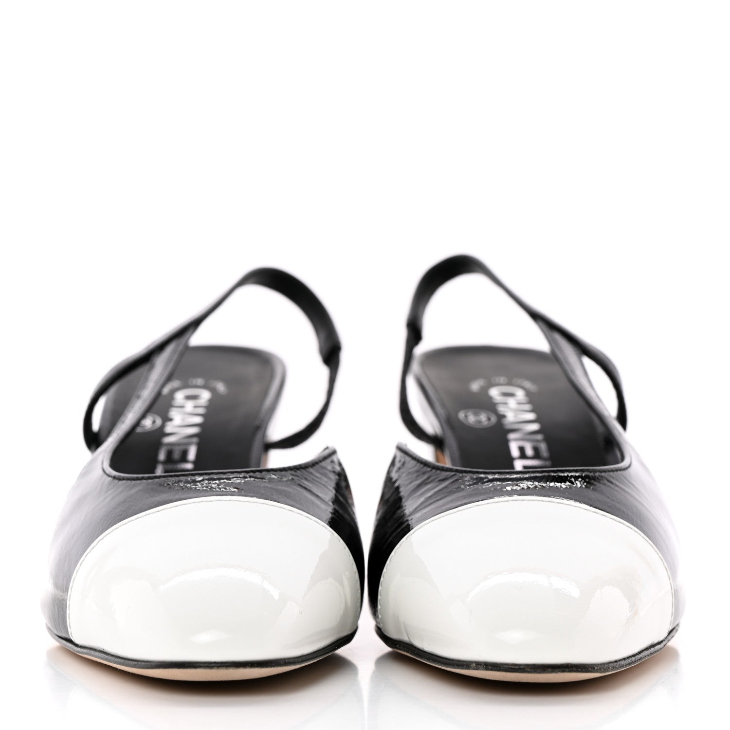 Chanel Patent Cap Toe CC Slingback Flats 36.5 Black White 2 of 13