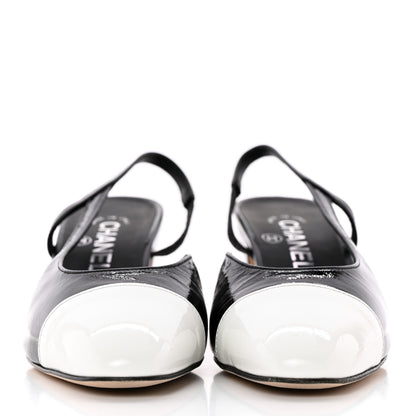 Chanel Patent Cap Toe CC Slingback Flats 36.5 Black White 2 of 13