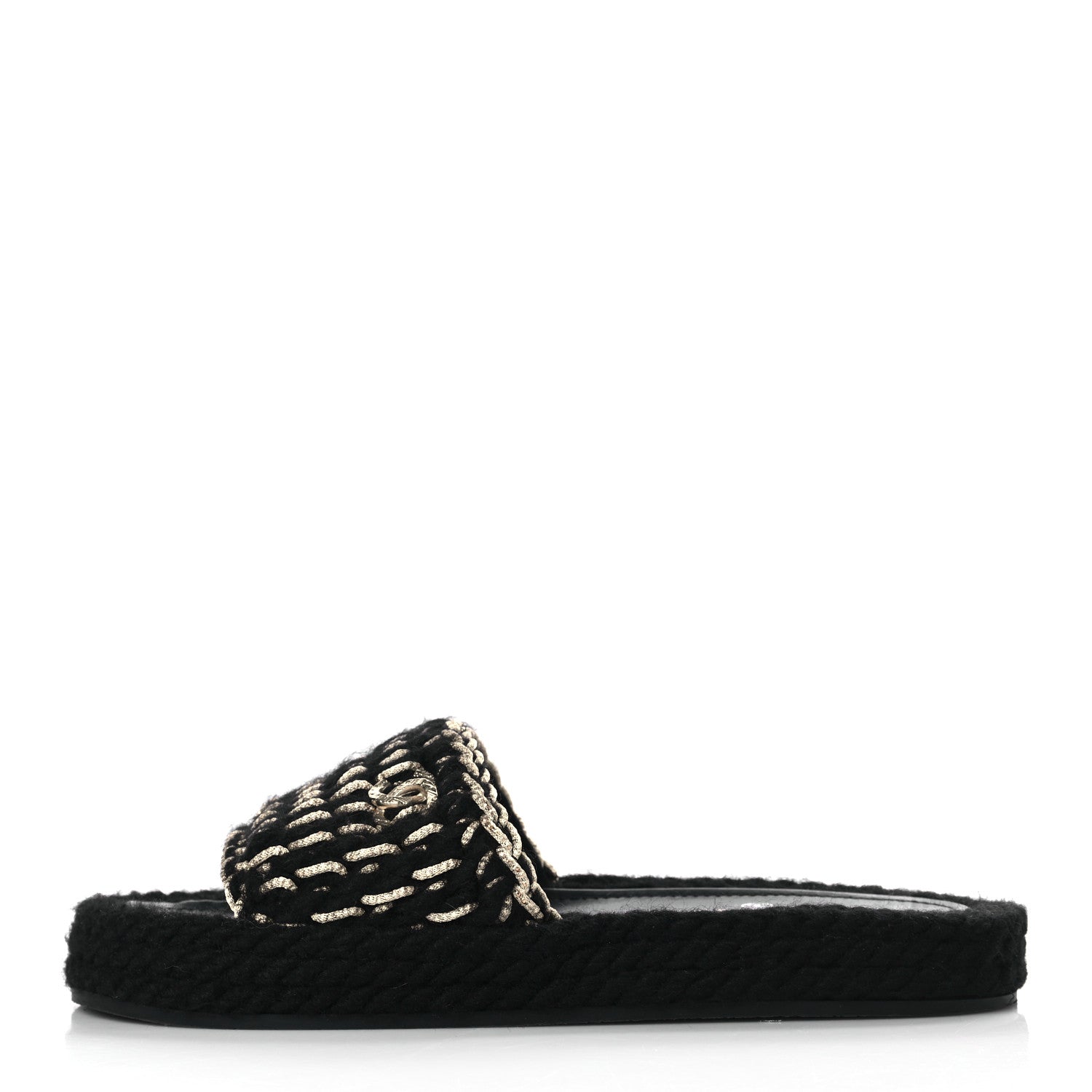 Chanel Braided Knit CC Mules 40 Black Gold 1 of 9