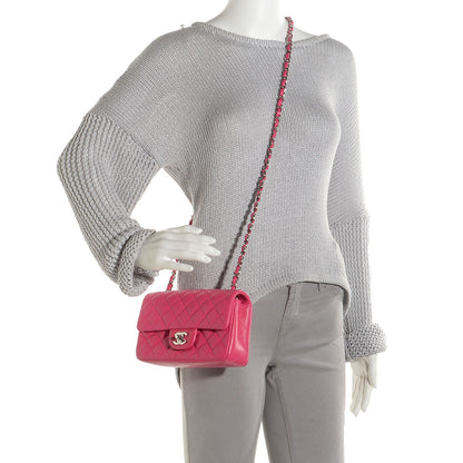 Chanel Lambskin Quilted Mini Rectangular Flap Dark Pink 2 of 8