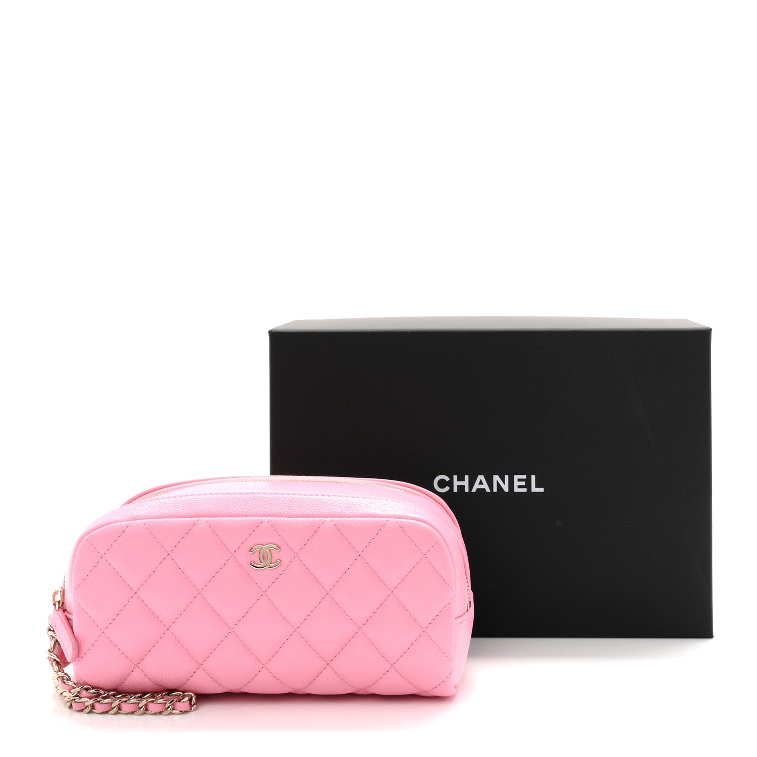 Chanel Caviar Quilted Toiletry Case With Chain Pink 8 of 8