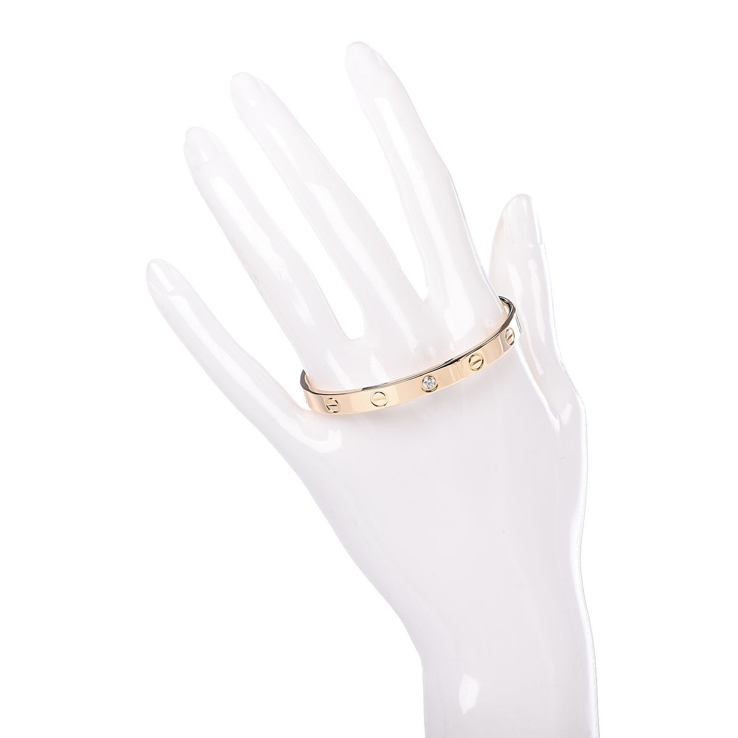 18K Yellow Gold 1 Diamond LOVE Cuff Bracelet 16