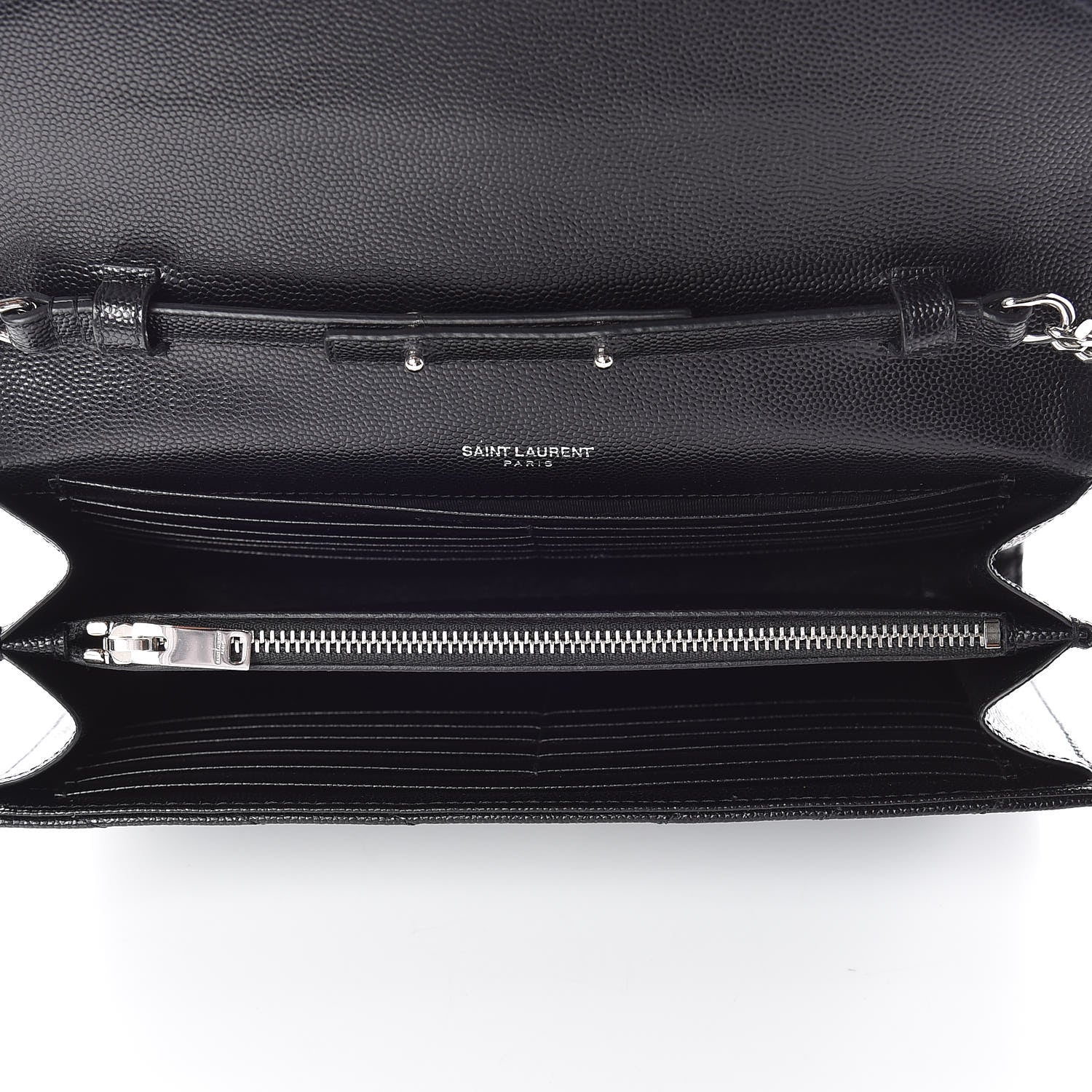 Saint Laurent Grain De Poudre Matelasse Chevron Monogram Chain Wallet Black 5 of 9
