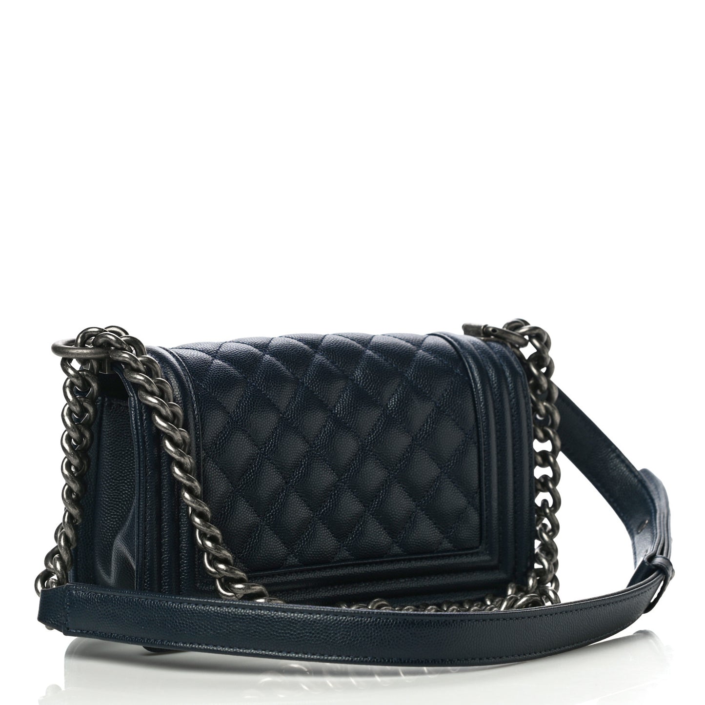 Caviar Quilted Small Boy Flap Navy