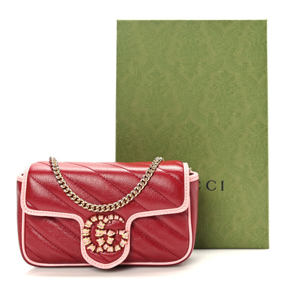 Gucci Azalea Calfskin Enamel Matelasse Diagonal Super Mini Torchon GG Marmont Shoulder Bag New Cherry Red Wild Rose 10 of 10