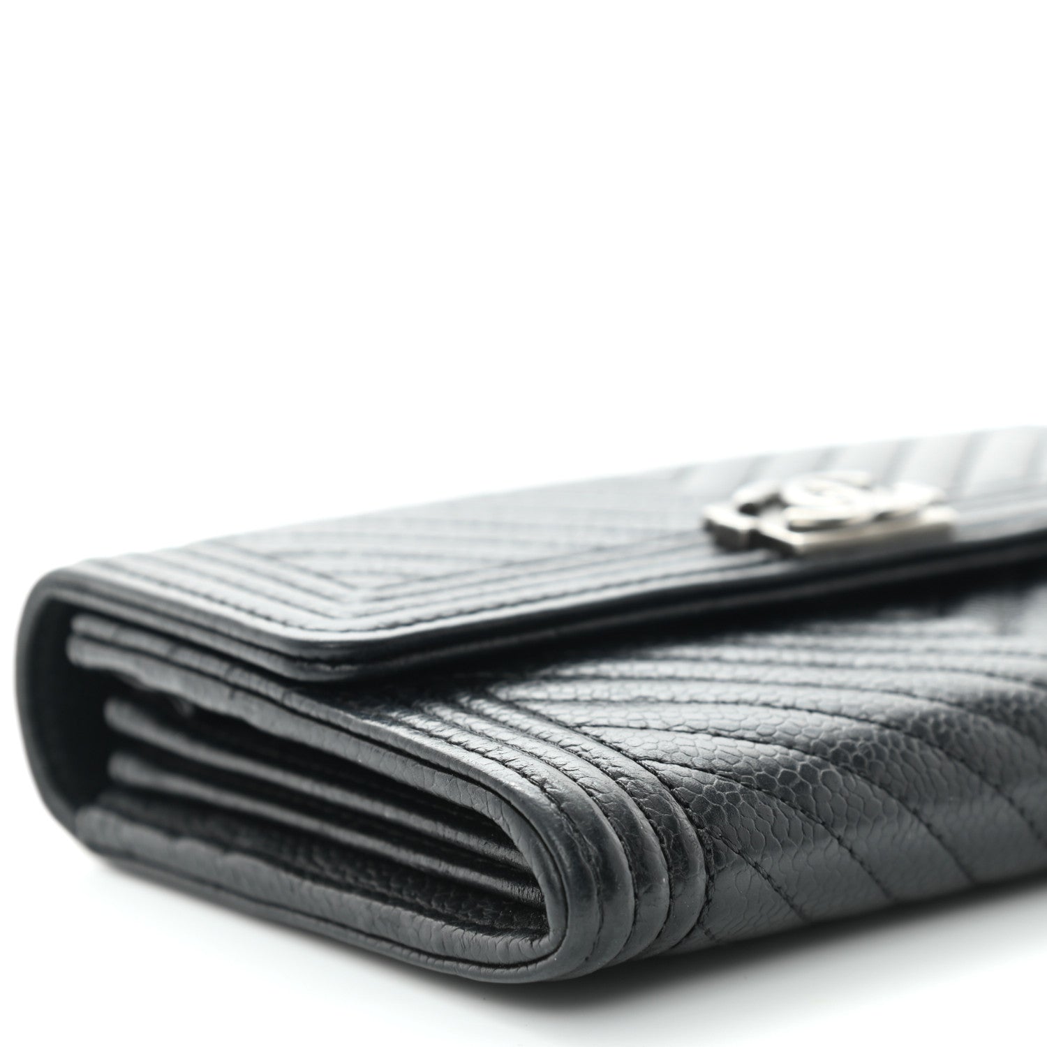 Chanel Caviar Chevron Quilted Medium Boy Flap Wallet Black 10 of 11