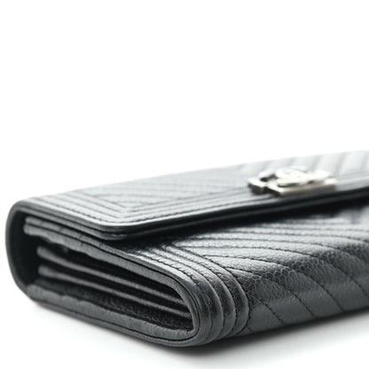 Chanel Caviar Chevron Quilted Medium Boy Flap Wallet Black 10 of 11