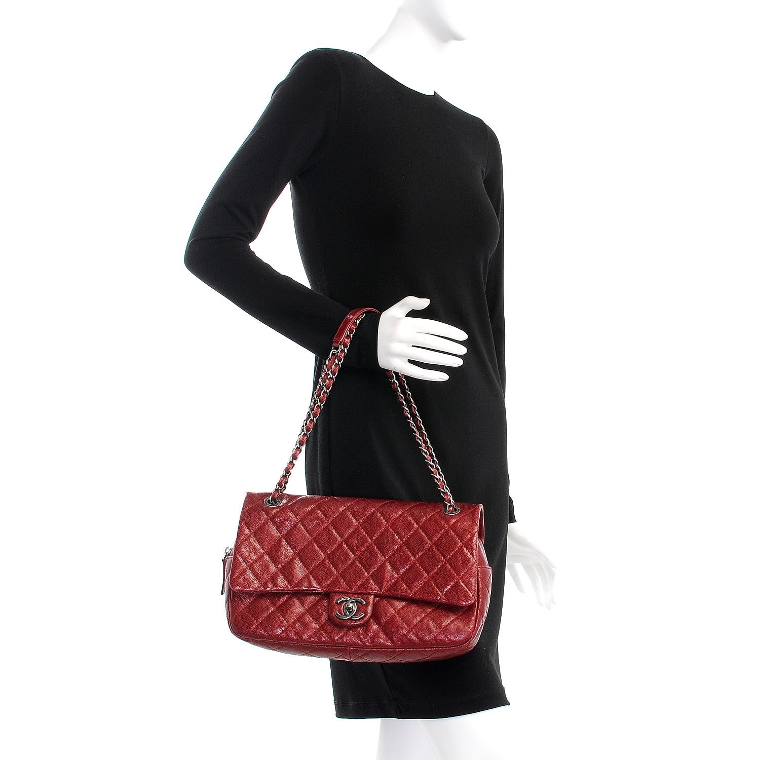 Chanel Iridescent Caviar Quilted Large Chic Flap Red 3 of 8