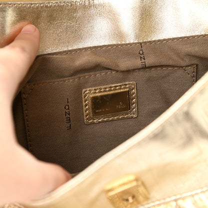 Fendi Metallic Calfskin FF Embossed Small Chef Shoulder Bag Gold 6 of 9
