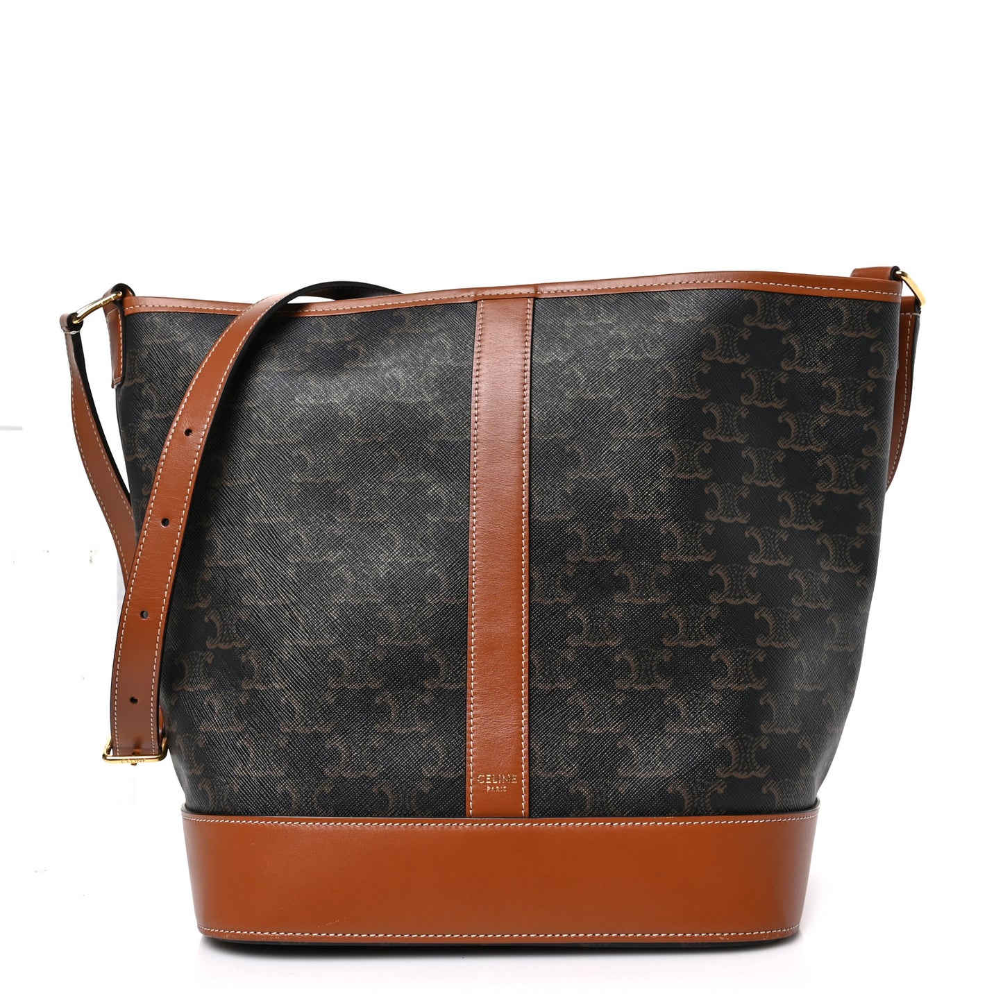Triomphe Canvas Calfskin Medium Bucket Bag Tan