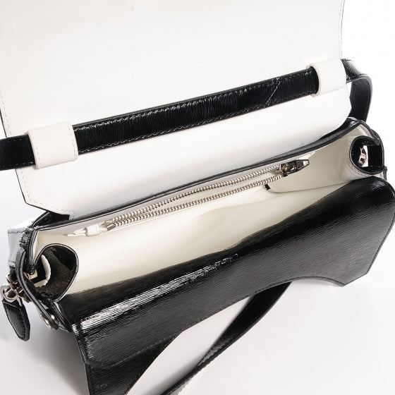 Textured Patent Tri-Fold Shoulder Bag Black
