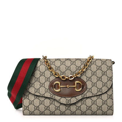Gucci GG Supreme Monogram Azalea Calfskin Web Small Horsebit 1955 Crossbody Bag Beige Ebony Brown Sugar 1 of 10