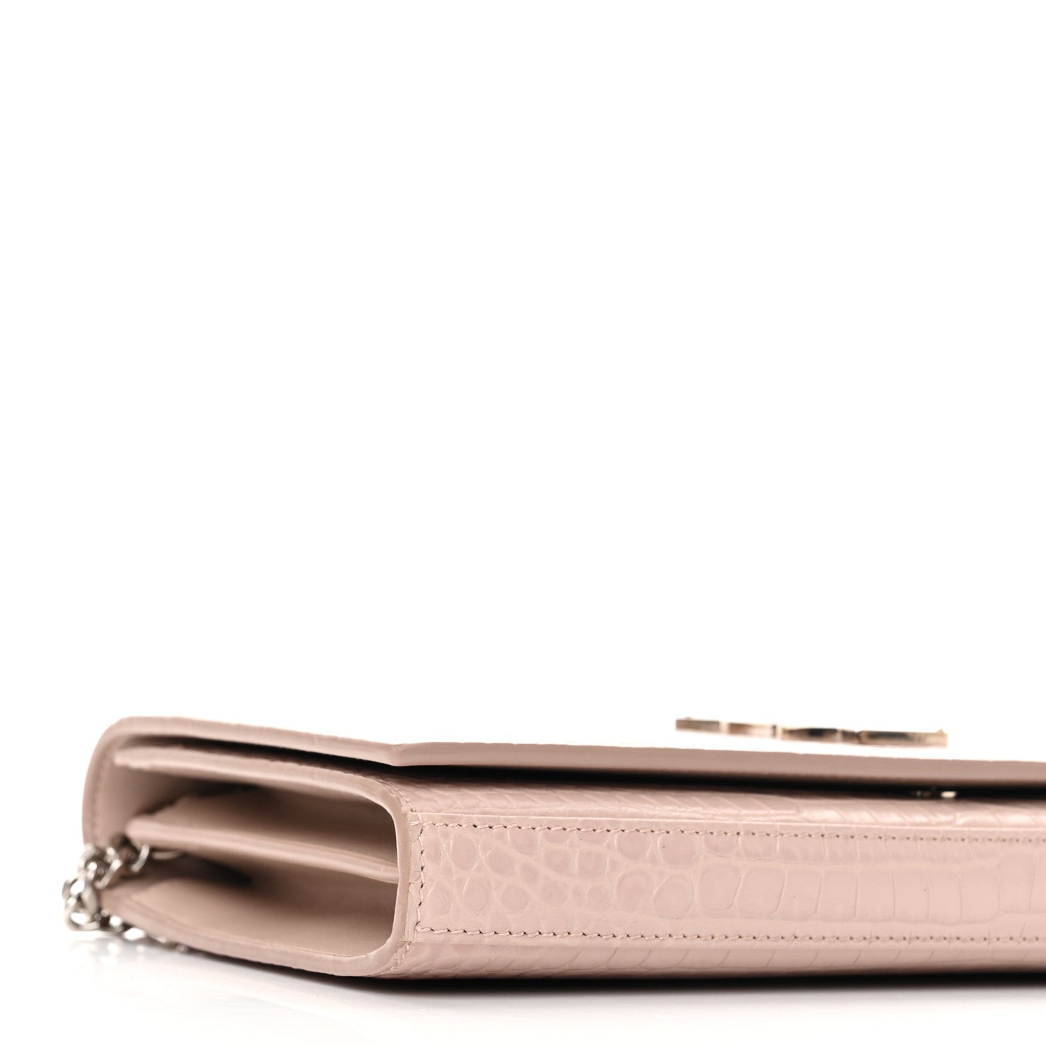 Saint Laurent Calfskin Crocodile Embossed Monogram Chain Wallet Rose Antic 9 of 10