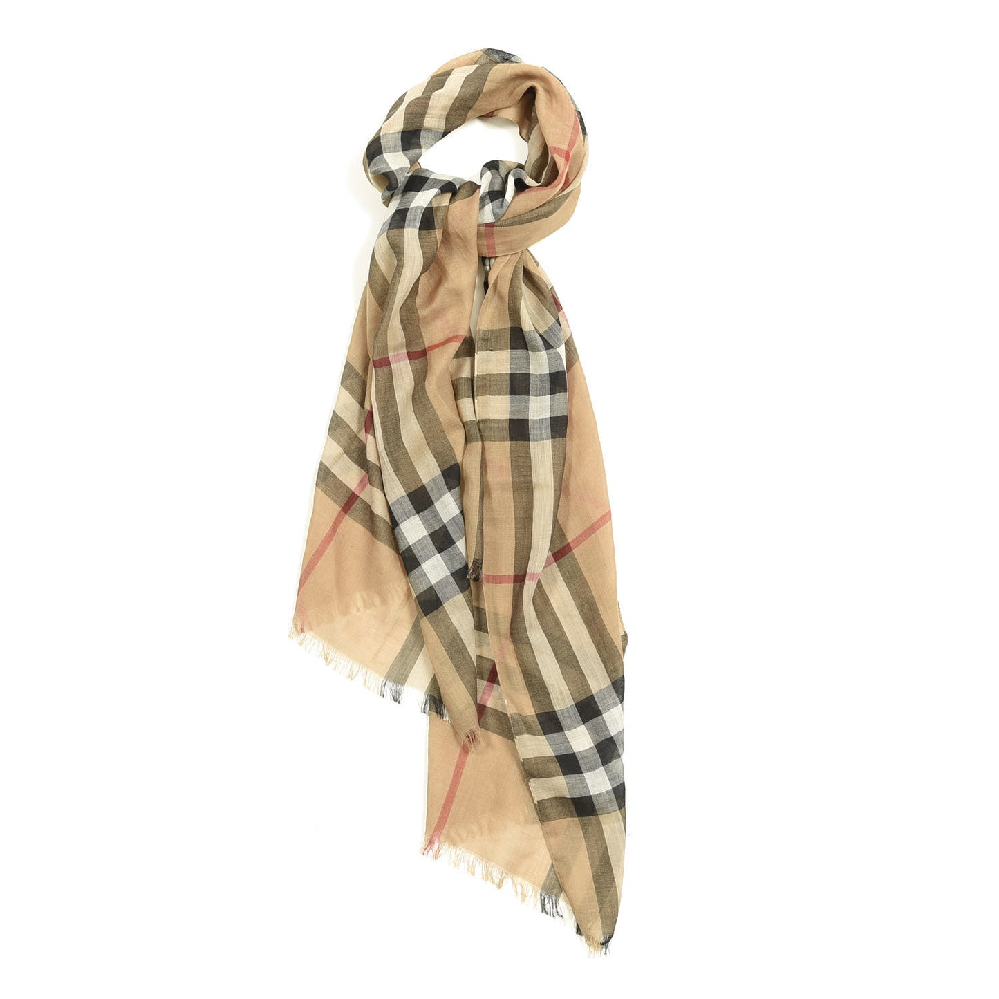 Linen Giant Check Lightweight Scarf Camel