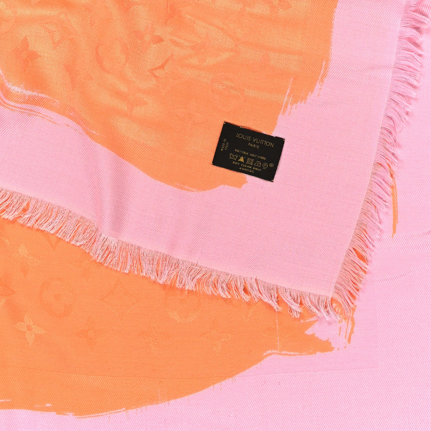 Louis Vuitton Silk Wool Monogram Arty Shawl Orange Pink 3 of 3