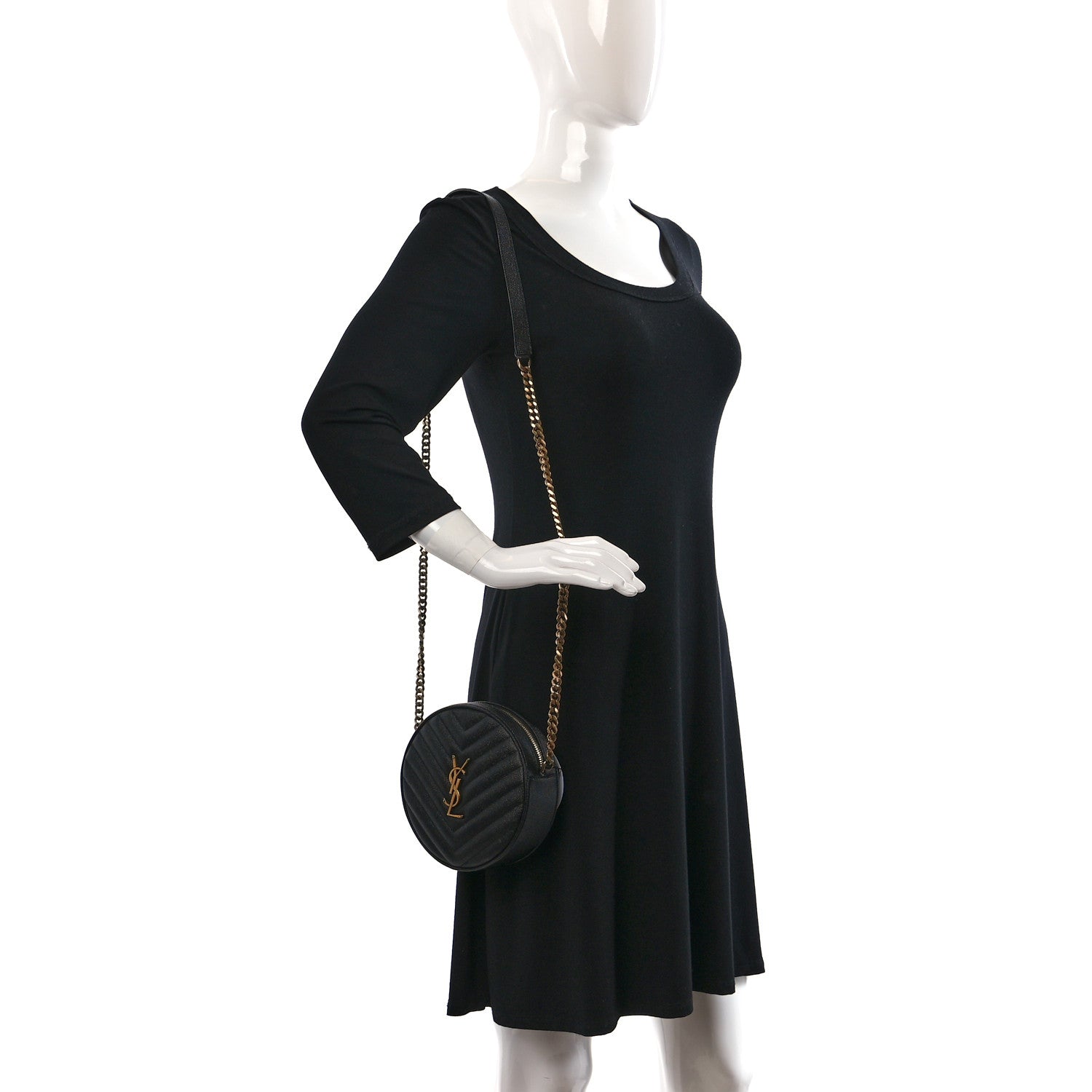 Saint Laurent Grain De Poudre Matelasse Chevron Quilted Round Vinyle Camera Bag Black 2 of 8