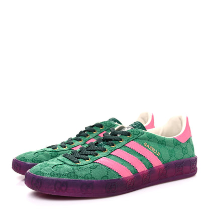 Gucci X ADIDAS GG Supreme Monogram Mens Gazelle Sneakers 10 Green Pink Strata 4 of 10