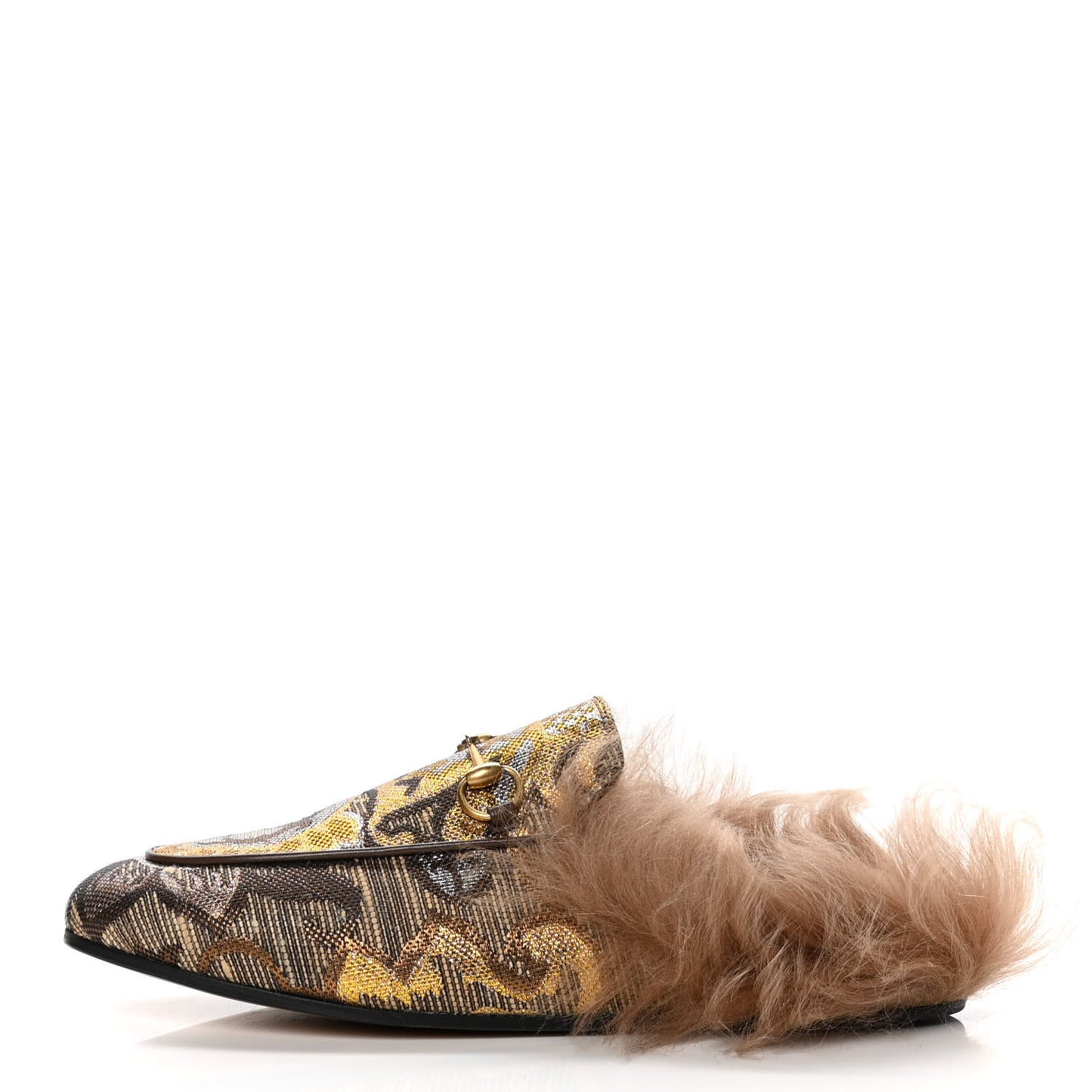 Brocade Fur Womens Princetown Slippers 38.5 Brown