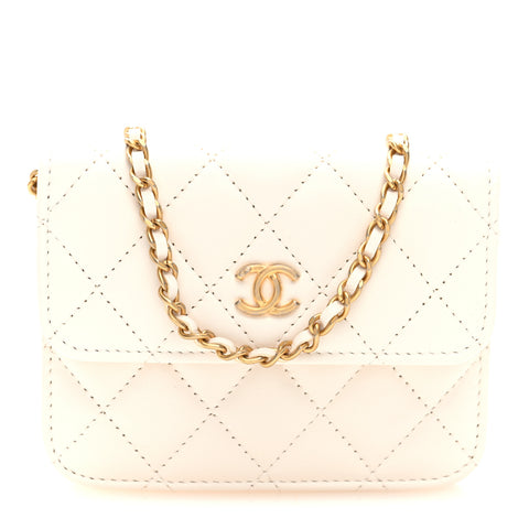Lambskin Quilted Pearl Crush Clutch With Chain White