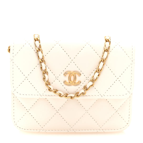 Chanel Lambskin Quilted Pearl Crush Clutch With Chain White
