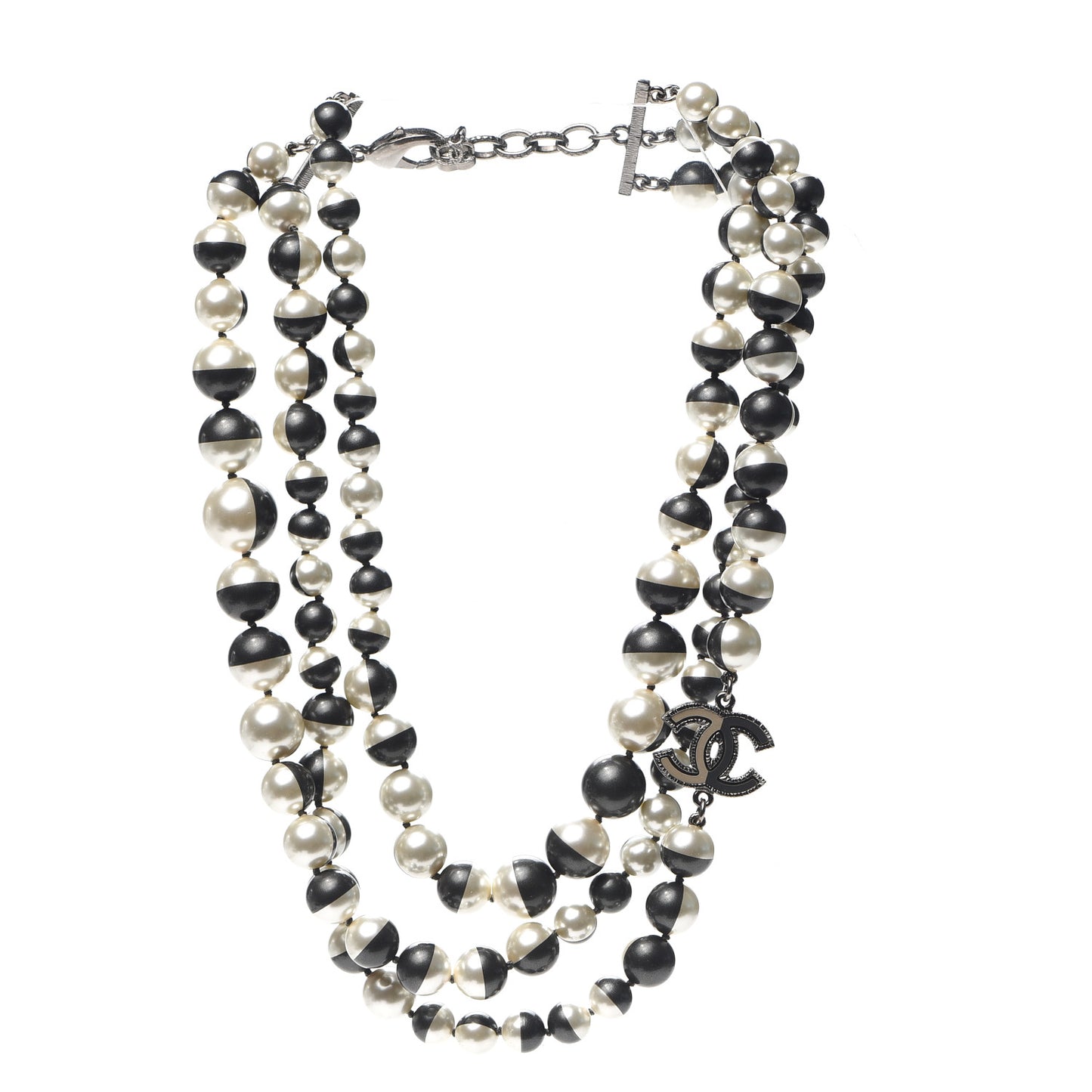 Pearl Bead CC Long Necklace Silver Grey