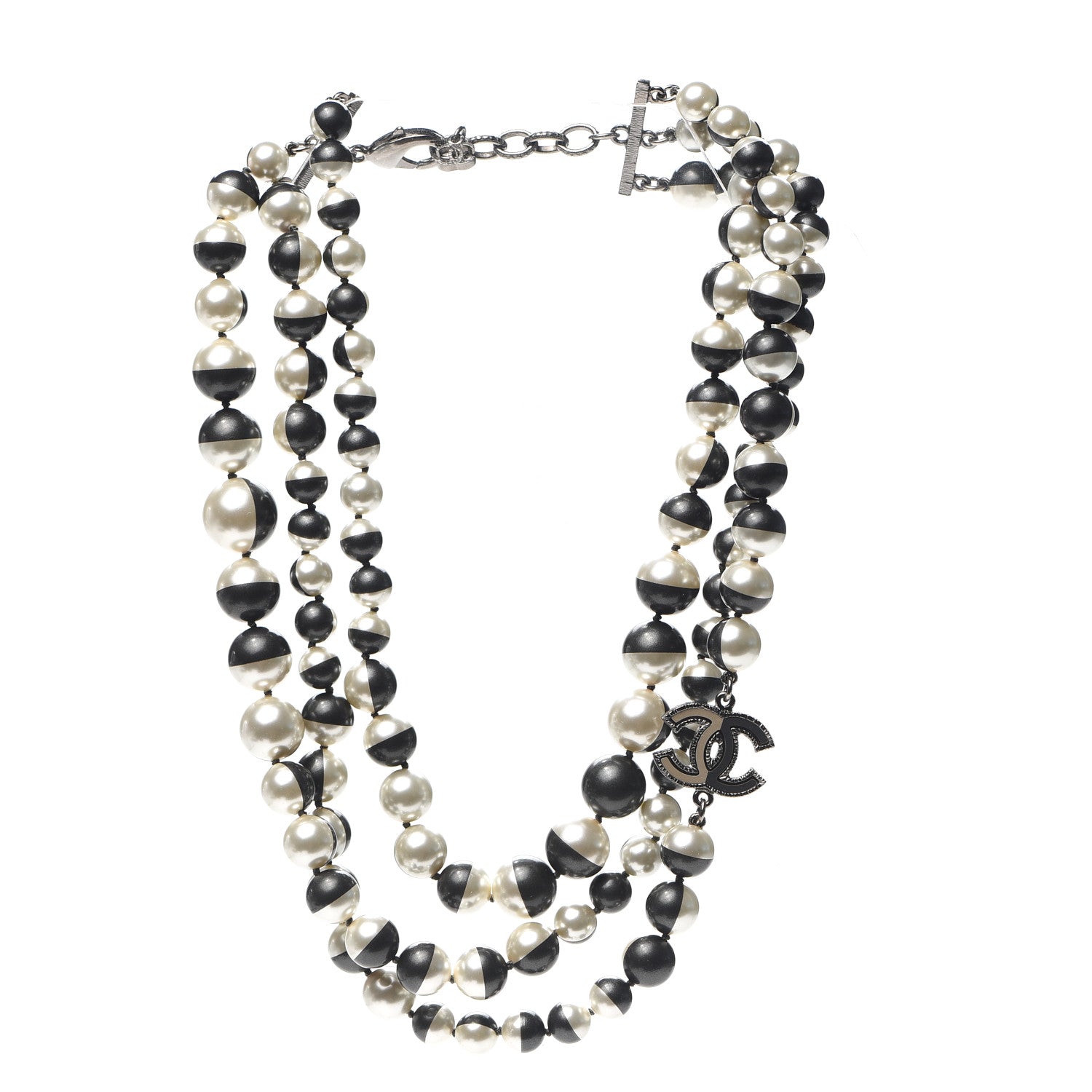 Chanel Pearl Bead CC Long Necklace Silver Grey 2 of 4