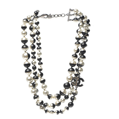 Chanel Pearl Bead CC Long Necklace Silver Grey 2 of 4