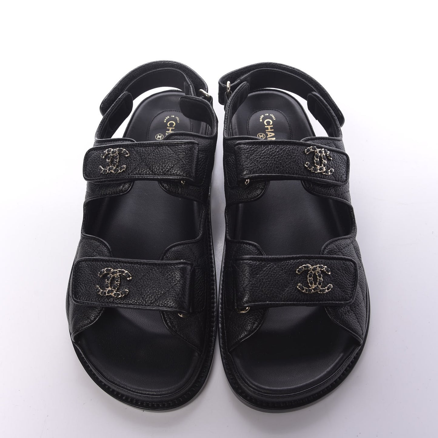 Grained Calfskin Velcro Dad Sandals 39 Black