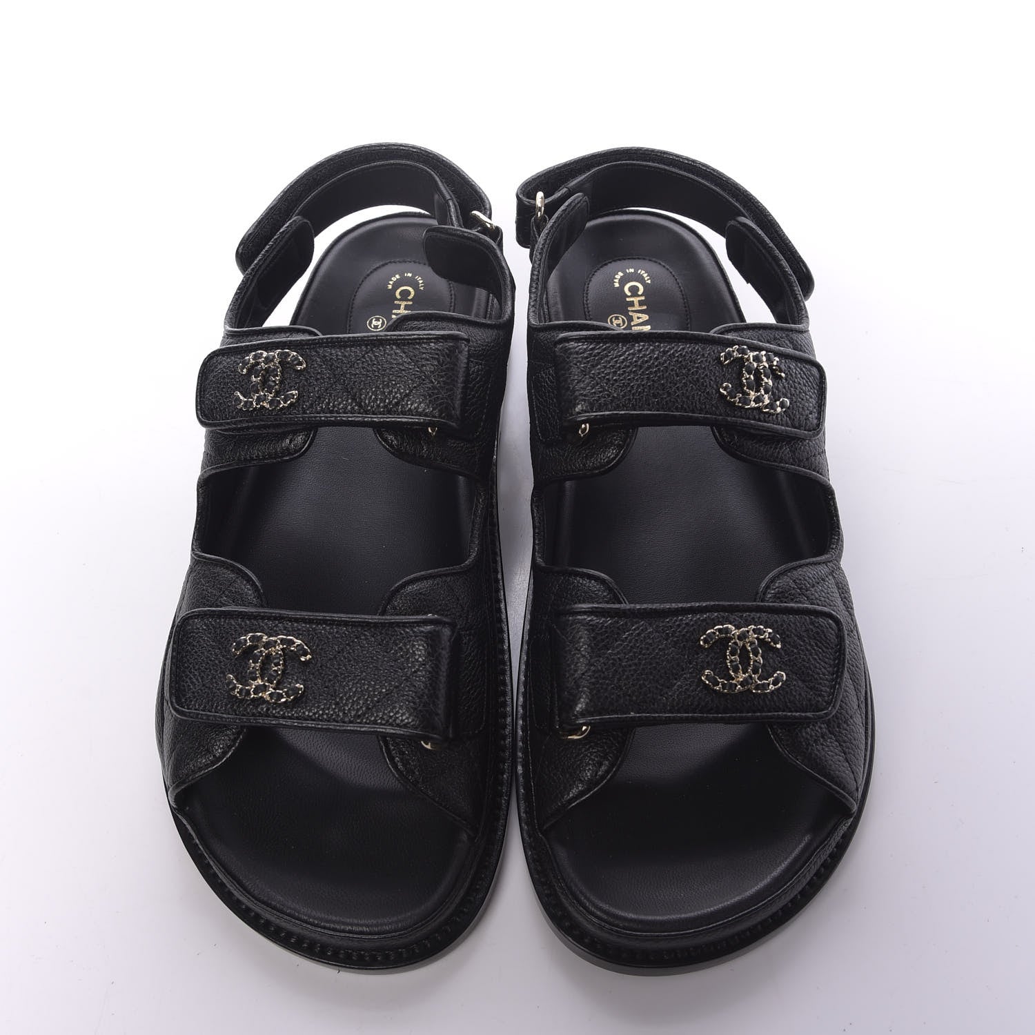 Chanel Grained Calfskin Velcro Dad Sandals 39 Black 6 of 10