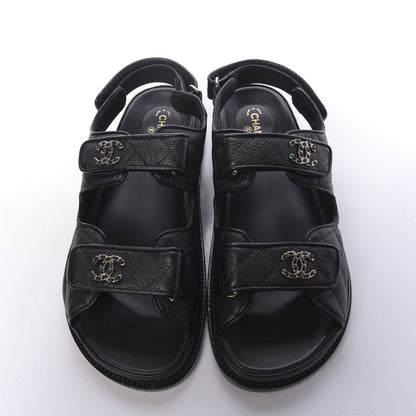 Chanel Grained Calfskin Velcro Dad Sandals 39 Black 6 of 10