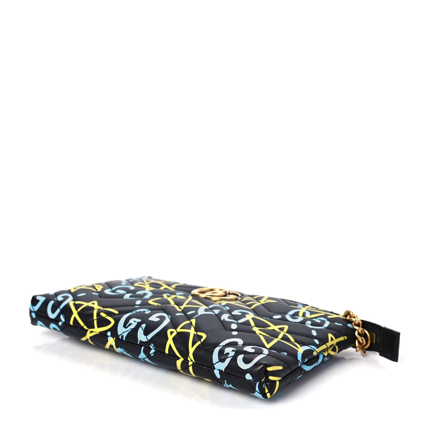 Gucci Calfskin Matelasse Printed Mini GucciGhost GG Marmont Chain Bag Black New Acquamarine 6 of 6