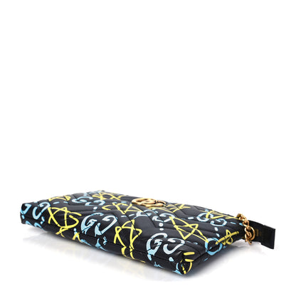 Gucci Calfskin Matelasse Printed Mini GucciGhost GG Marmont Chain Bag Black New Acquamarine 6 of 6