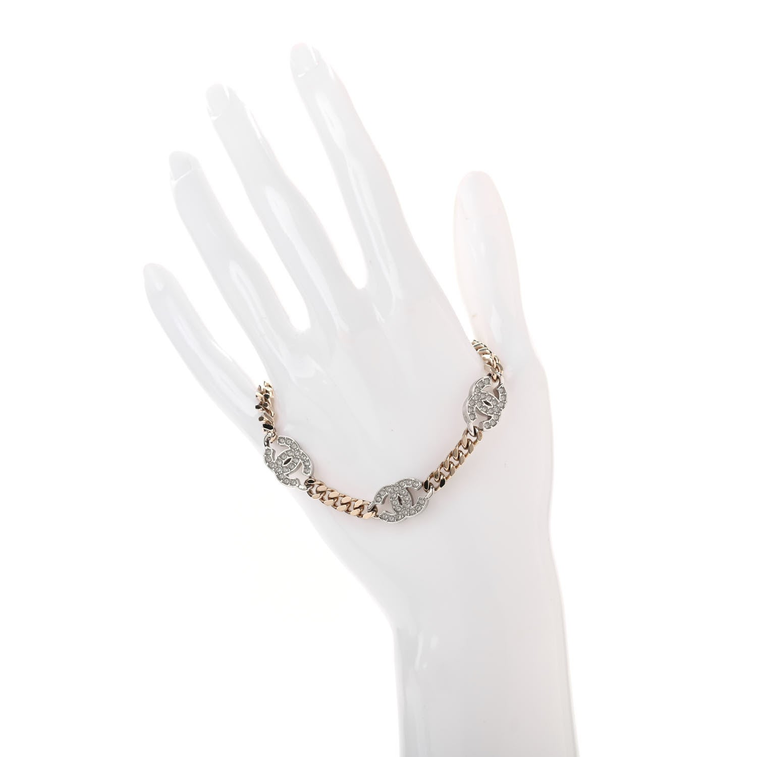 Chanel Crystal CC Chain Bracelet Gold Silver 2 of 5