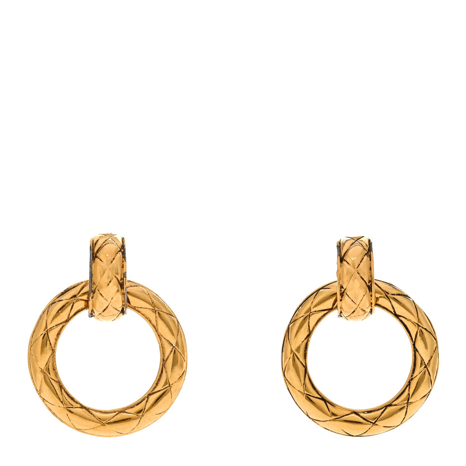 Chanel Quilted Hoop Clip On Earrings Gold 1 of 4