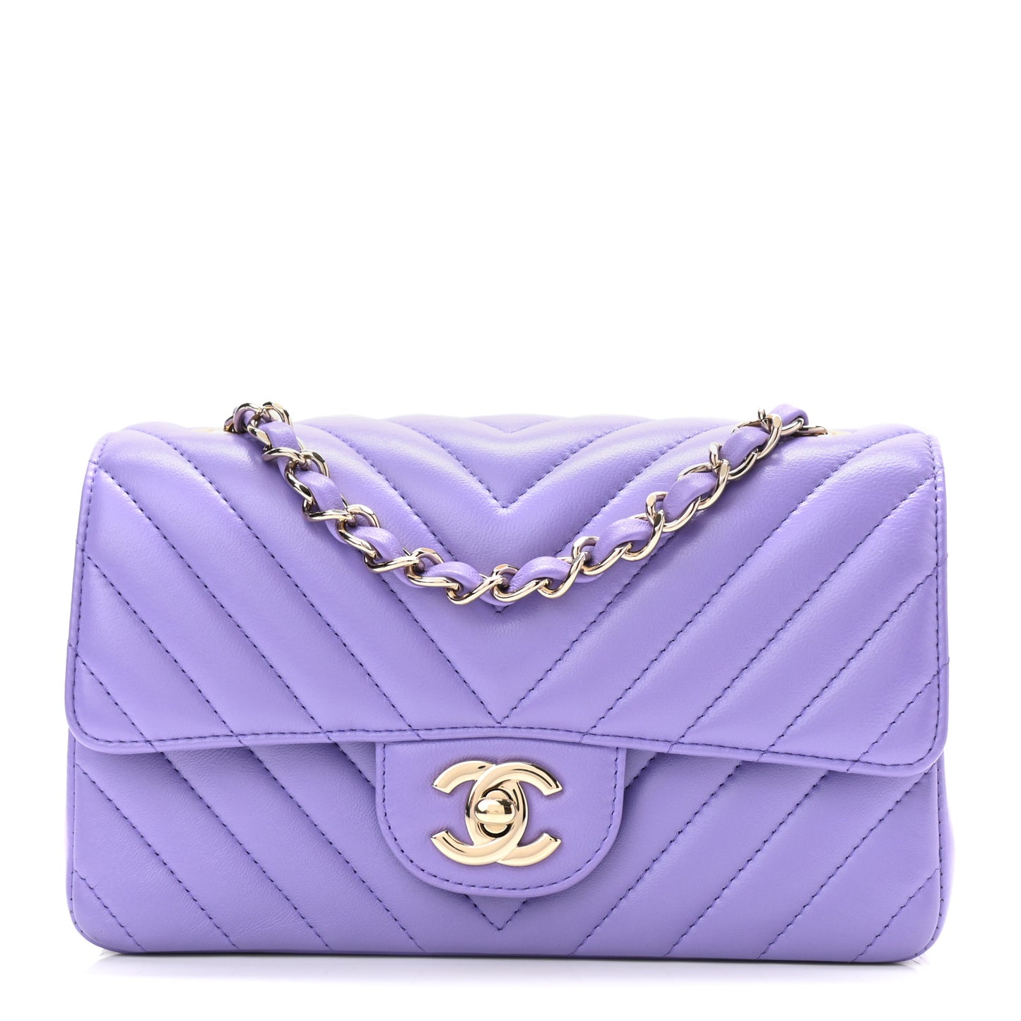 Lambskin Chevron Quilted Mini Rectangular Flap Purple