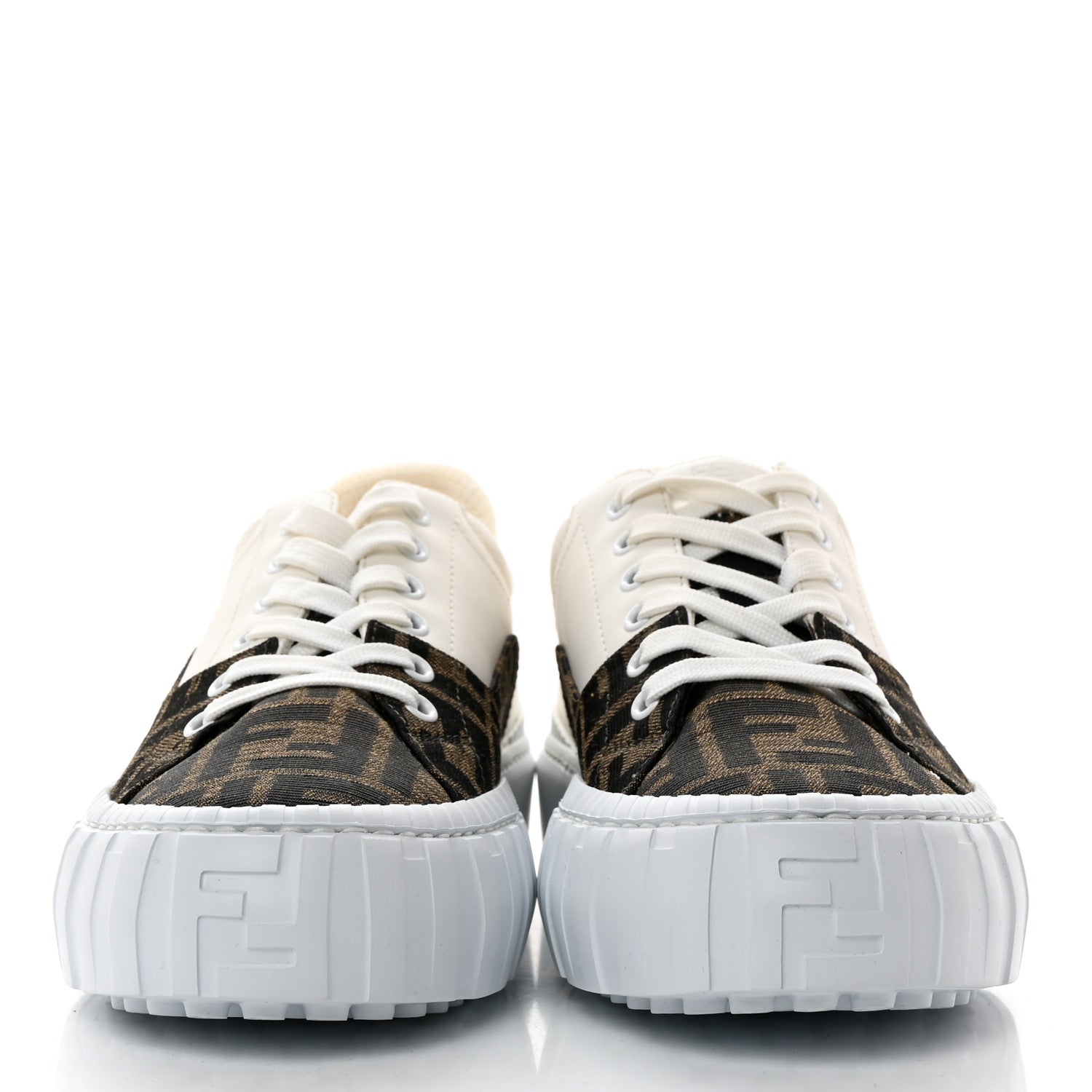 Fendi Fabric Jacquard Vitello Technical Fabric FF Womens Fendi Force Low Top Sneakers 39.5 Tobacco Black Ultrawhite White 2 of 9