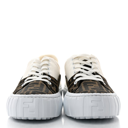 Fendi Fabric Jacquard Vitello Technical Fabric FF Womens Fendi Force Low Top Sneakers 39.5 Tobacco Black Ultrawhite White 2 of 9