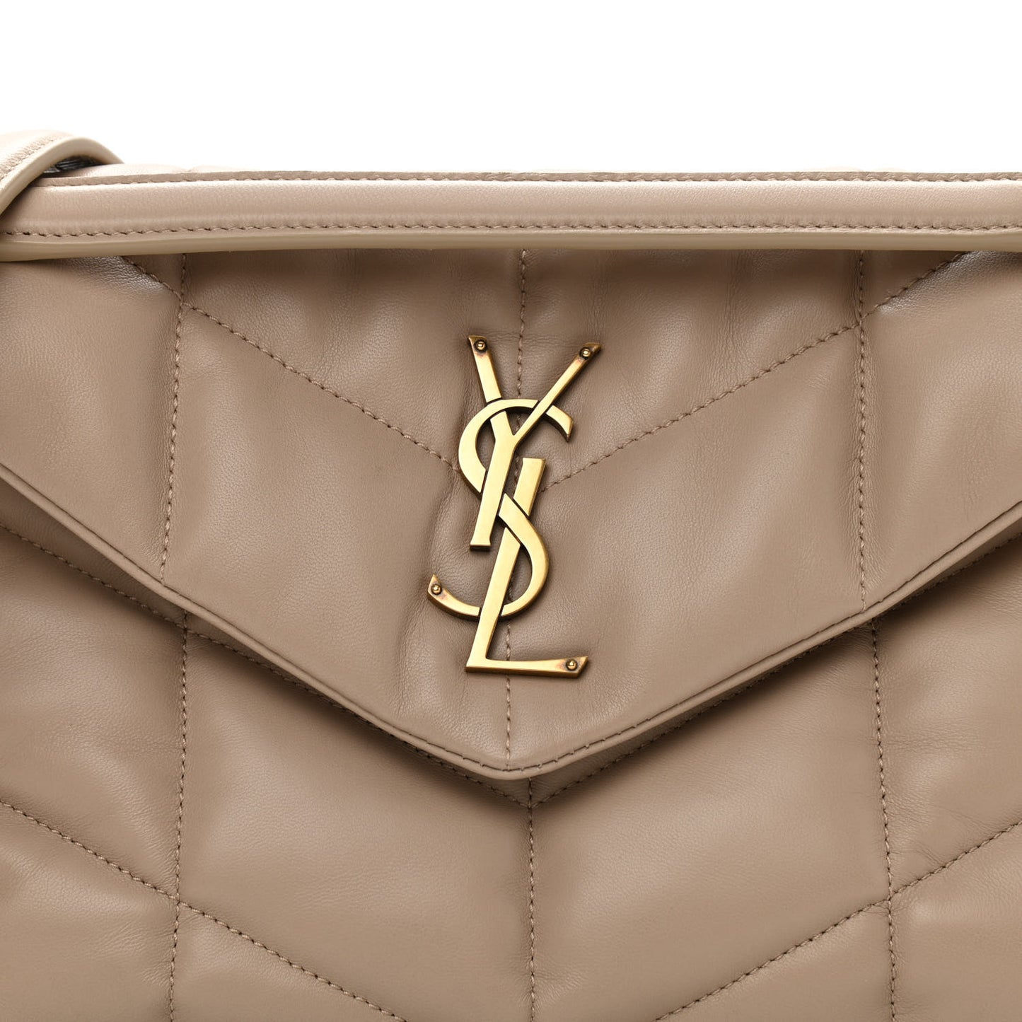 Lambskin Quilted Small Loulou Puffer Monogram Chain Satchel Dark Beige