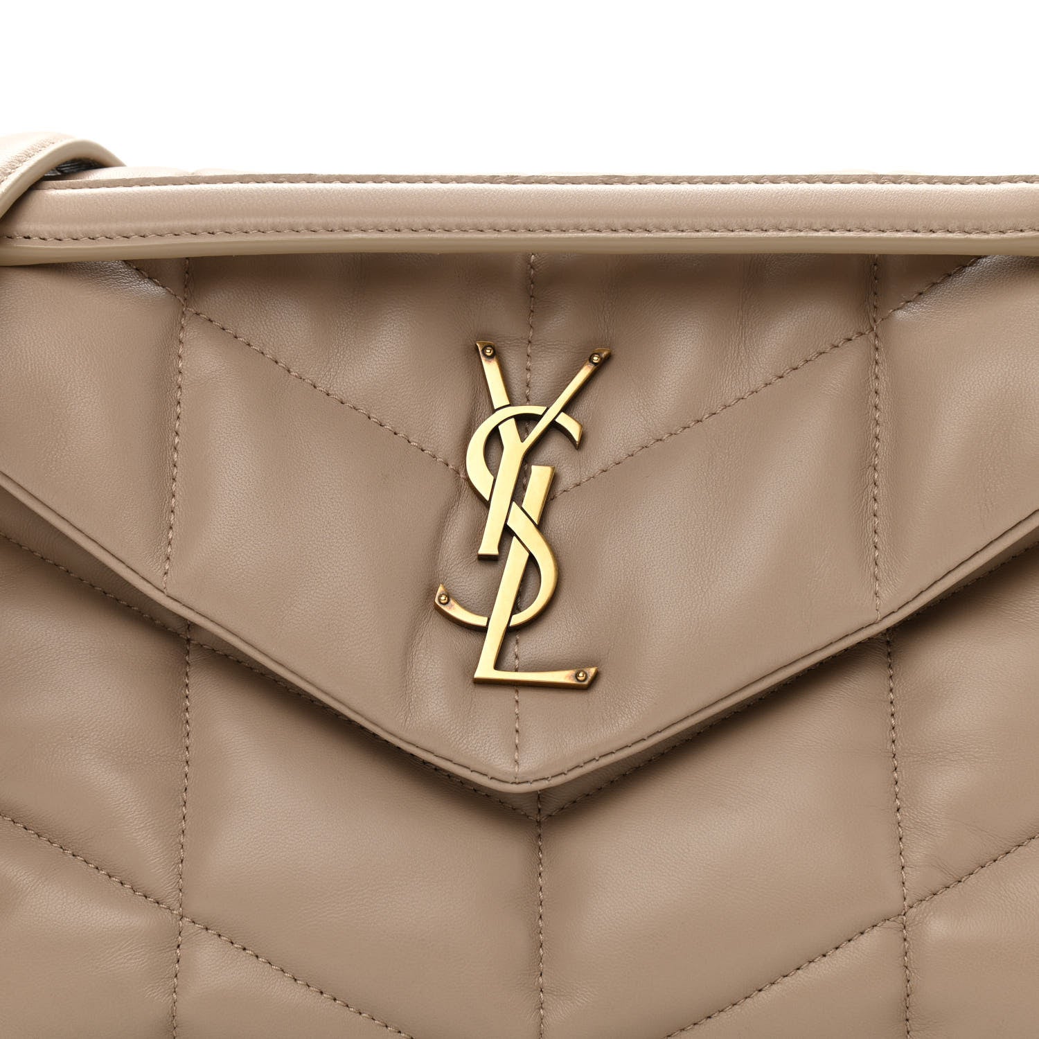 Saint Laurent Lambskin Quilted Small Loulou Puffer Monogram Chain Satchel Dark Beige 9 of 11