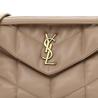 Saint Laurent Lambskin Quilted Small Loulou Puffer Monogram Chain Satchel Dark Beige 9 of 11