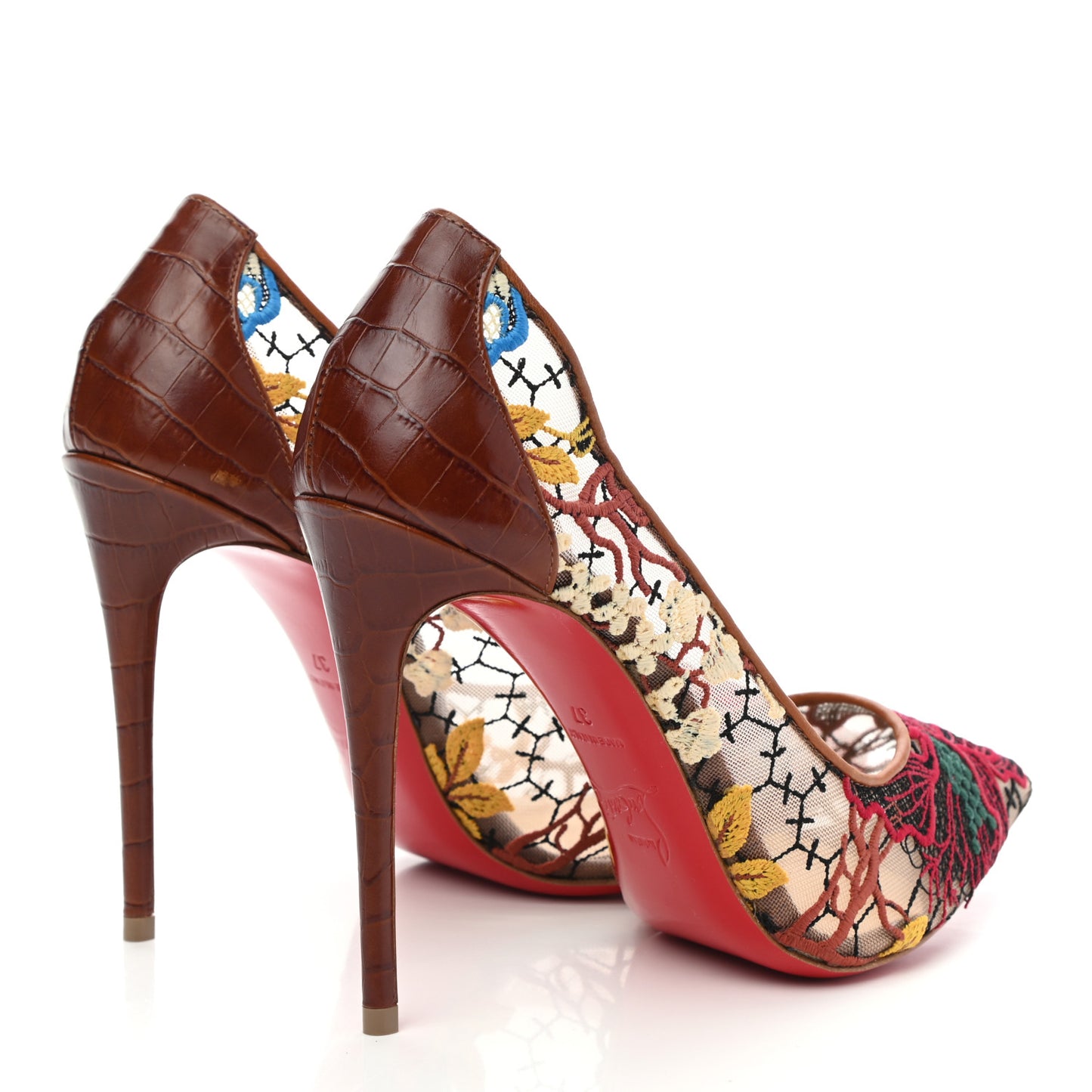 Lace Calfskin Crocodile Embossed Follies 100 Pumps 37 Cuoio Multicolor