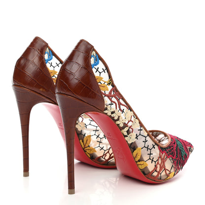 Christian Louboutin Lace Calfskin Crocodile Embossed Follies 100 Pumps 37 Cuoio Multicolor 4 of 7